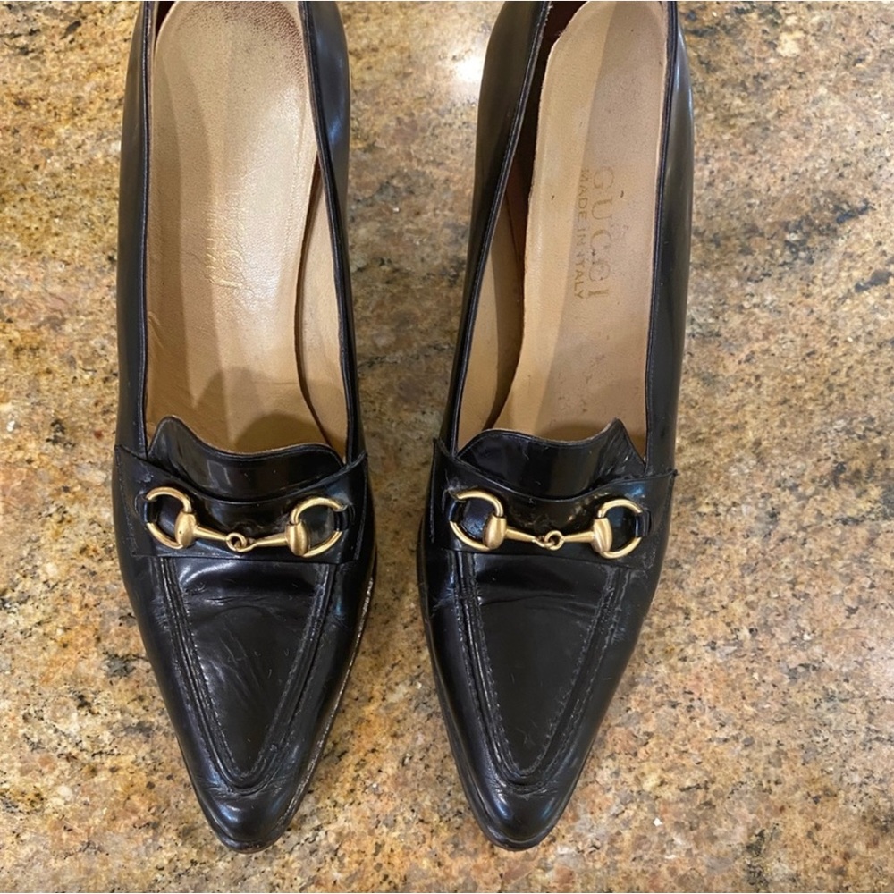 Vintage Gucci Horsebit heel shoe Leather Authentic size 8.5 Black Y2K